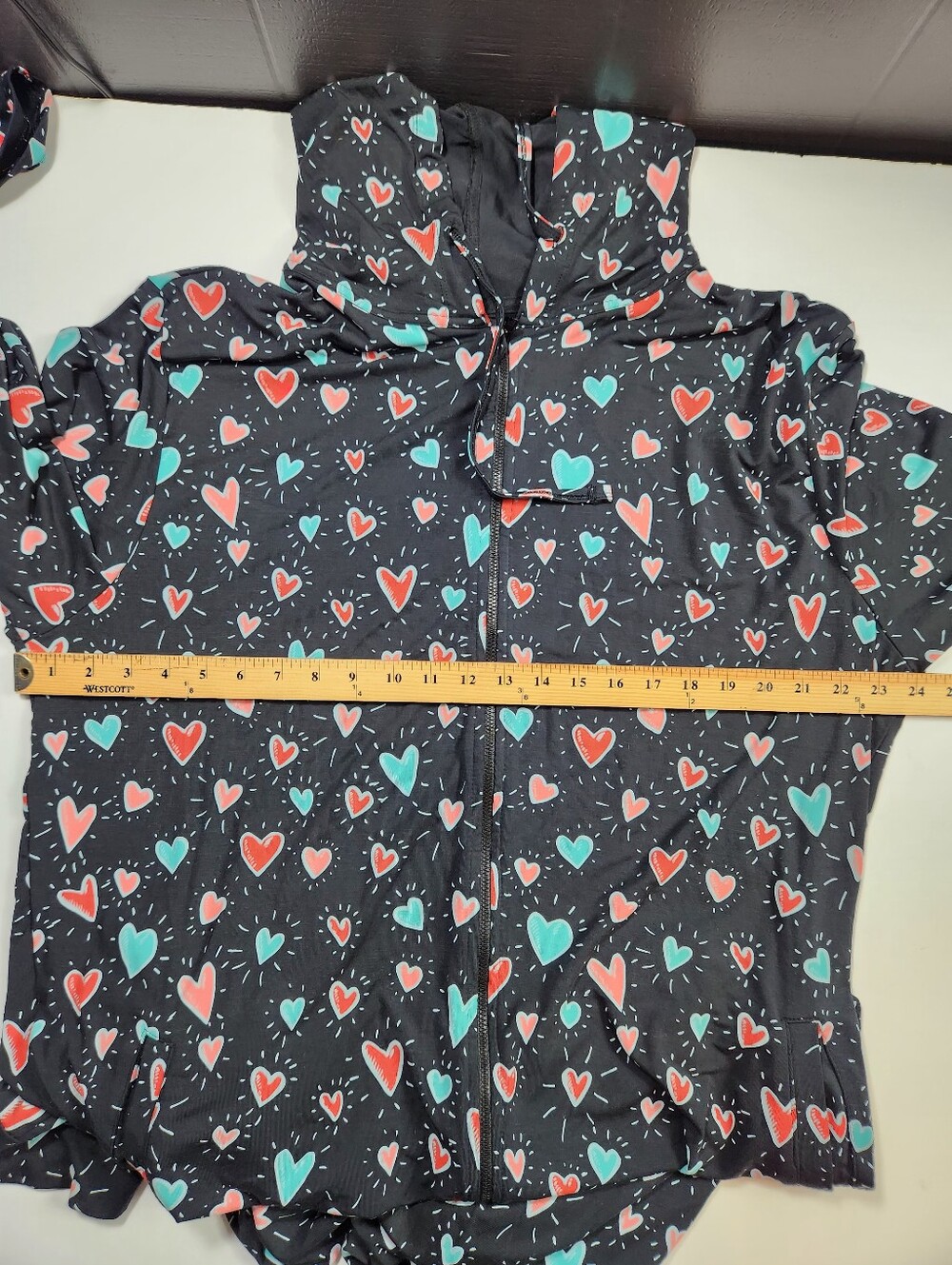 MeUndies Heart Print Hooded Zip Front One Piece Lounge Jumpsuit XL 2XL Cozy - Picture 11 of 12